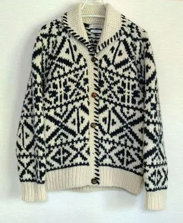 기하학 패턴 울 100% 손뜨개질 가디건 여성용 9AR M