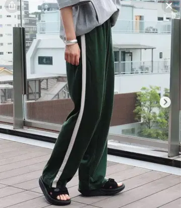BEAMS BOY 사이드 라인 이지 팬츠 그린
