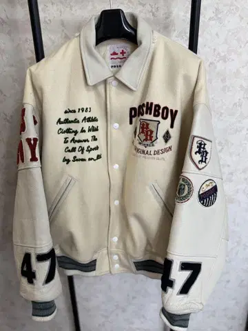 POSHBOY 바시티 자켓 아이보리