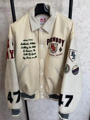 POSHBOY 바시티 자켓 아이보리