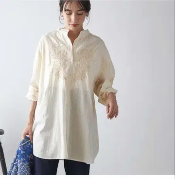 라쿠노우 치칸핸드 자수 롱 셔츠 블라우스 fanaka
