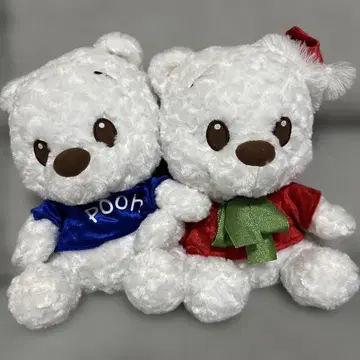 화이트 푸우 봉제 인형 2체 세트
