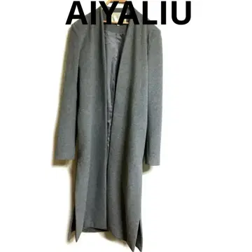 AIYALIU 라이트 그레이 울 롱 코트 깔끔한 자켓