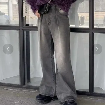지나시스 턱 데님 와이드 팬츠 S 데님 청바지 그레이 블랙