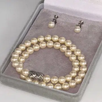 컨디션 최상 마그넷식 조개 진주 빅볼 목걸이 귀찌 세트 크기 8.1mm