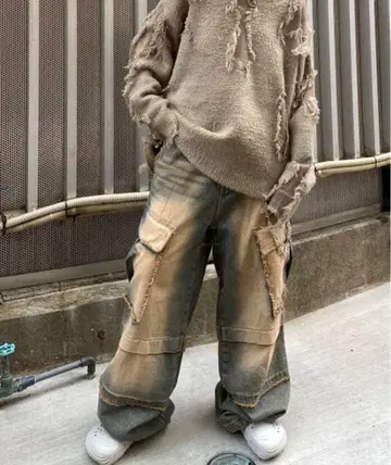 XU 그런지 카고 데님 팬츠