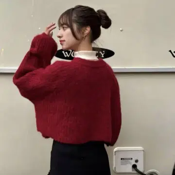 RiLi 숏 기장 빨간색 니트