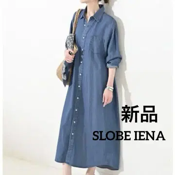미사용 새상품 SLOBE IENA 데님 라이크 셔츠 원피스 블루
