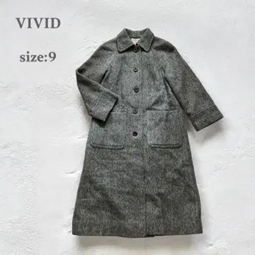 하나에모리 헤링본 체스터 코트 롱 코트 울 그레이 턱