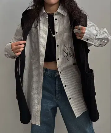 Ameri NO NORMAL OVER SHIRT 그레이 스트라이프