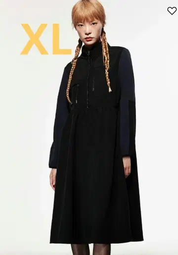 H&M 플리스 디테일 원피스 블랙 다크 블루 XL