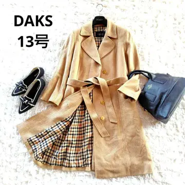 새상품급 DAKS 13호 카멜 100% 롱 코트 벨트 하우스 체크