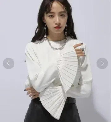 2WAY HARE 하레 소매 플리츠 셔츠 블라우스 FREE 스탠드 카라