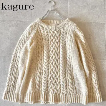 새상품급 카구레 아란 패턴 크루넥 니트 아이보리 프리 케이블 짜임