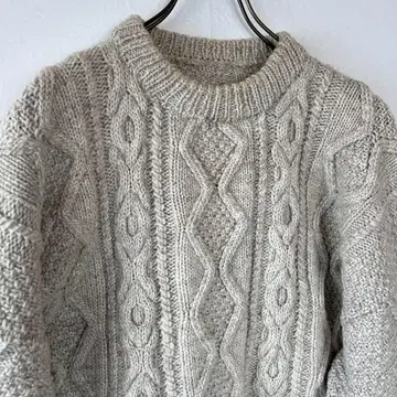 빈티지 케이블 짜임 니트 피셔맨 아란 드롭 숄더 L