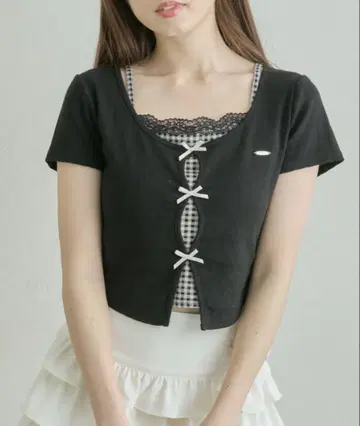 OLIVE des OLIVE 이쁨 리본 티셔츠 블랙