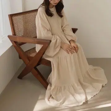 moi tytto 거즈 티어드 A라인 원피스 아이보리