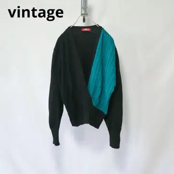 Euro vintage 빈티지 그린 블랙 플리츠 아크릴 니트
