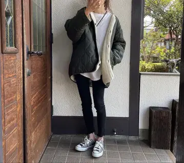 2way 퀼팅 x 보아 코트 stk. 다크 그린