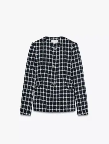 새상품 ZARA 노카라 체크 자켓 네이비