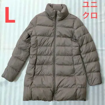 새상품급 유니클로 라이트 다운 롱 L 짙은 베이지 하이넥