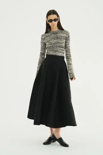 clane 긴팔 니트 Cotton Short Knit 블랙 MIX