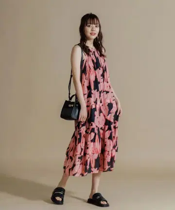 LEIN 코튼 실크 크리프 프린트 원피스