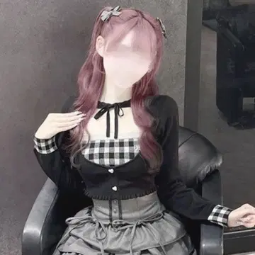 깅엄 앙상블 상의 HONEYMEW 블랙 허니뮤우