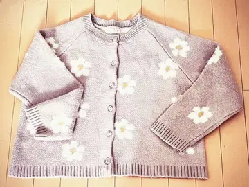 flower 꽃무늬 두꺼운 원단 가디건 베이지