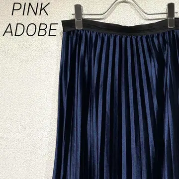PINK ADOBE 롱 스커트 플리츠 허리밴딩 벨로아 심플