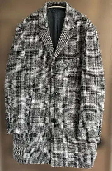 H&M 체스터 코트 그레이 계열 체크 무늬