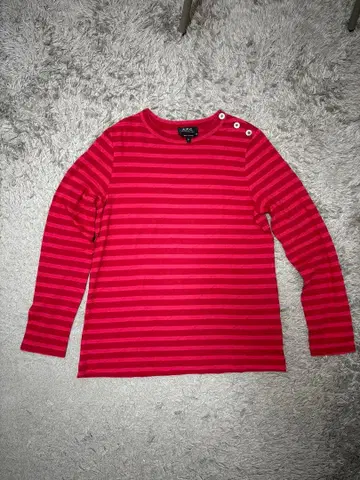 A.P.C. 빨간색 x 핑크 보더 긴팔 티셔츠 M