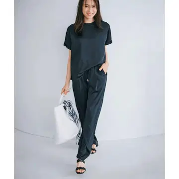 Emma Taylor 스트레치 새틴 턱 와이드 이지 팬츠 (팬츠만)