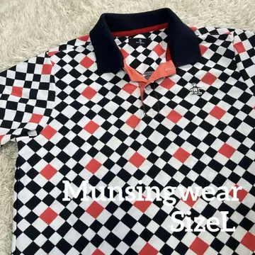 먼싱웨어 반팔 피케 셔츠 체크 패턴 체크 무늬 자수 남성용 사이즈 L