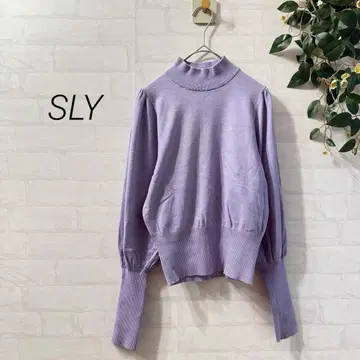 [ SLY ] 하이넥 퍼프 슬리브 긴팔 니트 (FREE) 보라색