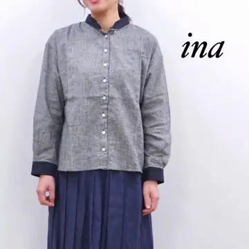 미사용 새상품 ina 이나 뒷 요크 턱 면린넨 블라우스 하운드투스