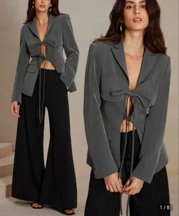 Anewsta 그레이의 타이 프론트 홀로 디자인 블레이저