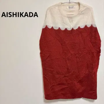 1점 AISHIKADA 스캘럽 니트 원피스 튜닉 빨흰