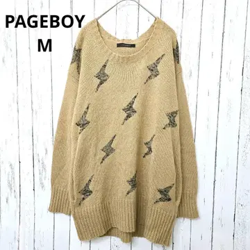 PAGEBOY 페이지 보이 모헤어 혼방 니트 스웨터 번개 패턴 베이지 M