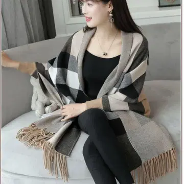 브라운 x 블랙 체크 무늬 스톨 스톨풍 가디건 가디건