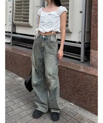 EMODA 카고 벨트 루즈 청바지