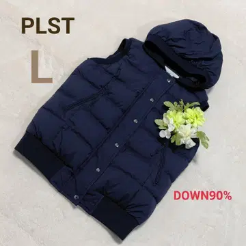 [ 새상품급 ] PLST 후드 부착 다운 베스트 네이비 손세탁 가능