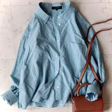 언타이틀 44 워셔블 스트라이프 셔츠 겉옷 크롭 기장 빅 사이즈