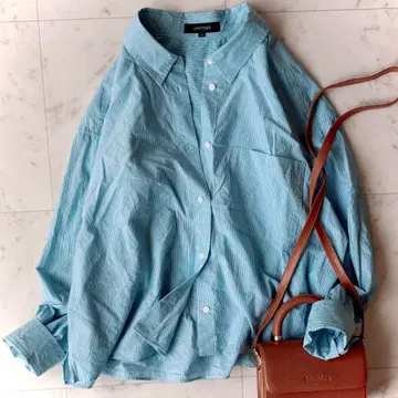 언타이틀 44 워셔블 스트라이프 셔츠 겉옷 크롭 기장 빅 사이즈