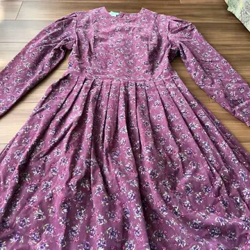 LauraAshley 꽃무늬 면 코듀로이 롱 원피스 퍼플 9