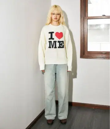 aclent I love ME 니트 스웨터 아이보리