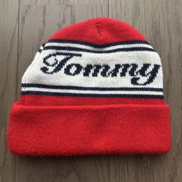 Tommy 니트 모자 빨간색 화이트