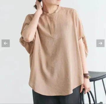 IENA 뉴앙스 돌먼 블라우스 린넨 시어 베이지 셔츠