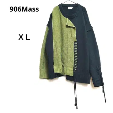 906Mass XL 그린/블랙 비대칭 스웨터 바이컬러 두꺼운 원단