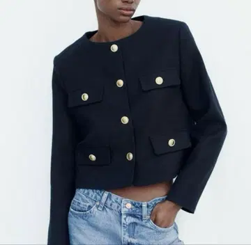 ZARA 라운드넥 피케 블레이저 네이비 XS